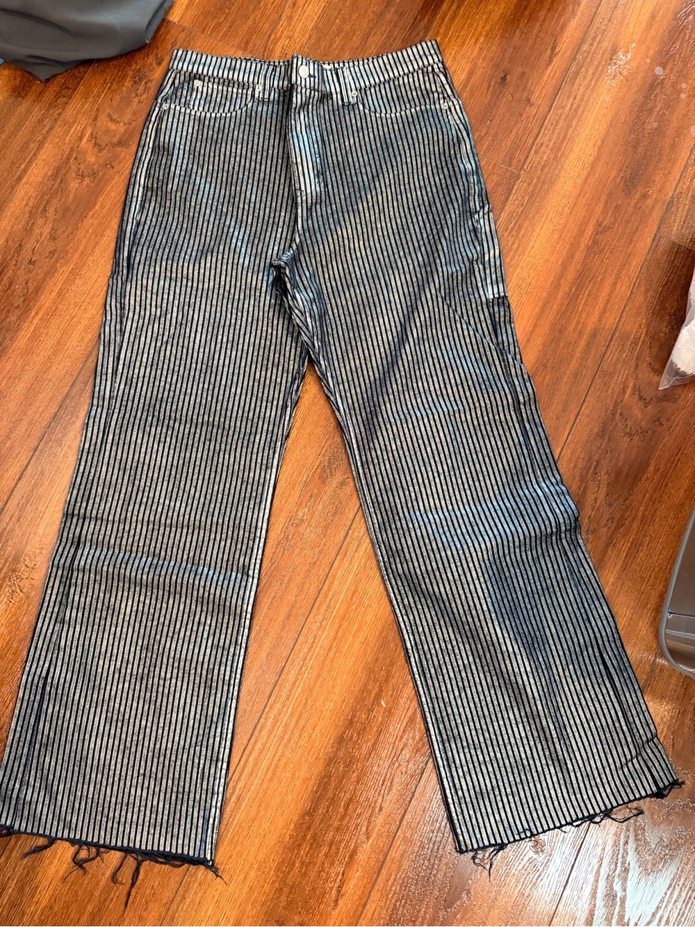 We The Free Black and White Striped Wide-Leg Jeans shiny